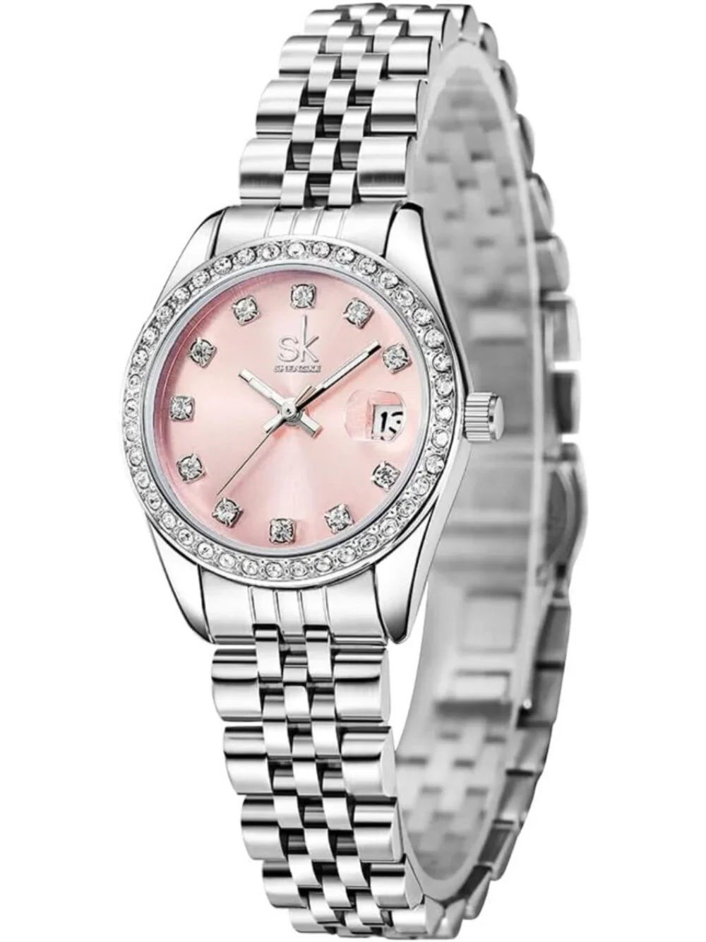 Elegant Crystal Accented Women's Calendar Watch - Stylish Timepiece for Any
